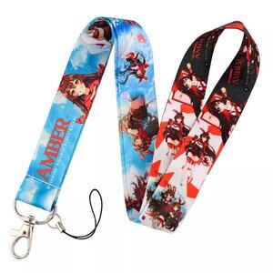 Popular Video Game Genshin Impact Amber Neck Lanyard Red & Blue One Size Unisex
